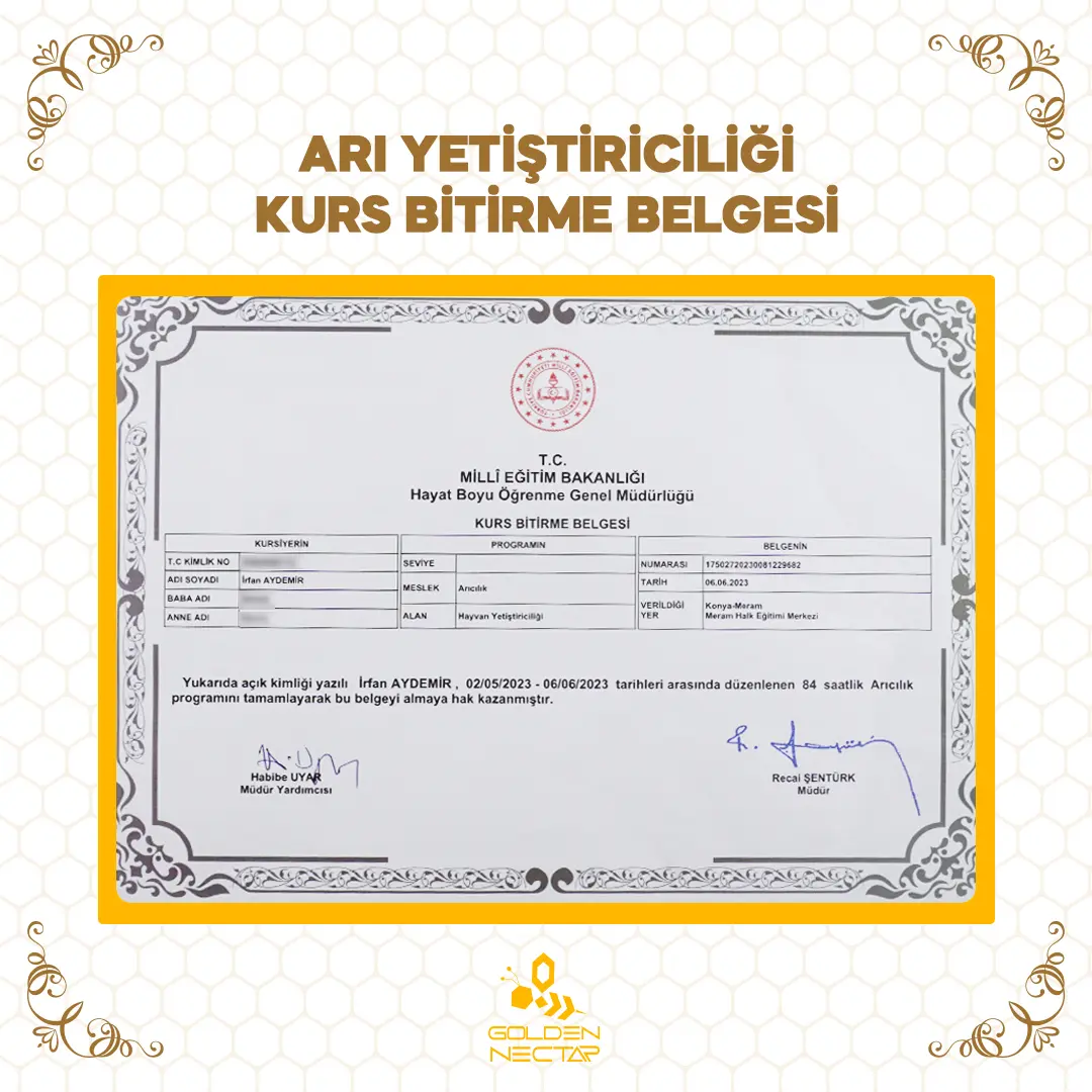 Arı Yetiştiriciliği Kurs Bitirme Sertifikası
